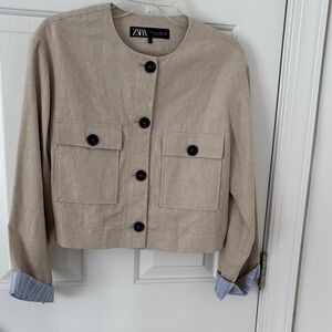 Zara Beige Women's Blazer with Black Buttons Never Worn